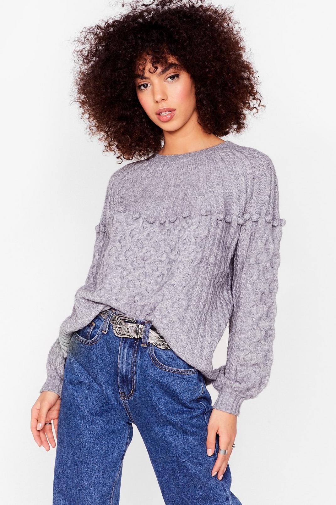 On the Ball Pom Pom Cable Knit Sweater image number 1