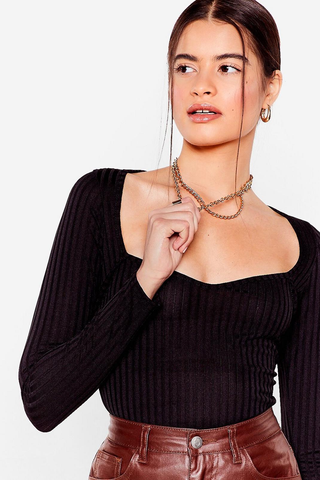 Black Listen Up Sweetheart Ribbed Top image number 1