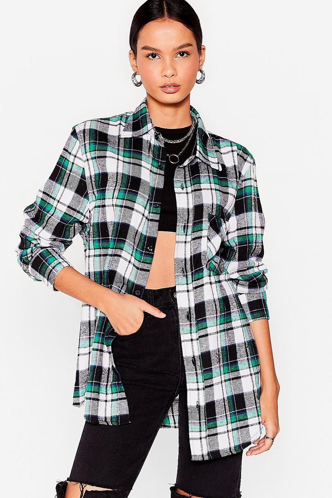 Green How Grid That Happen Oversized Check Shirt image number 1