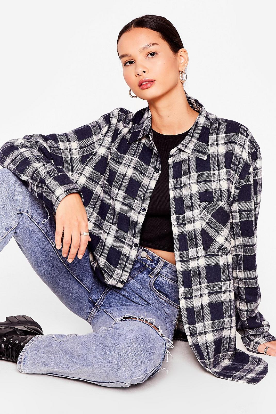 Navy Slouchy Check Oversized Shirt image number 1