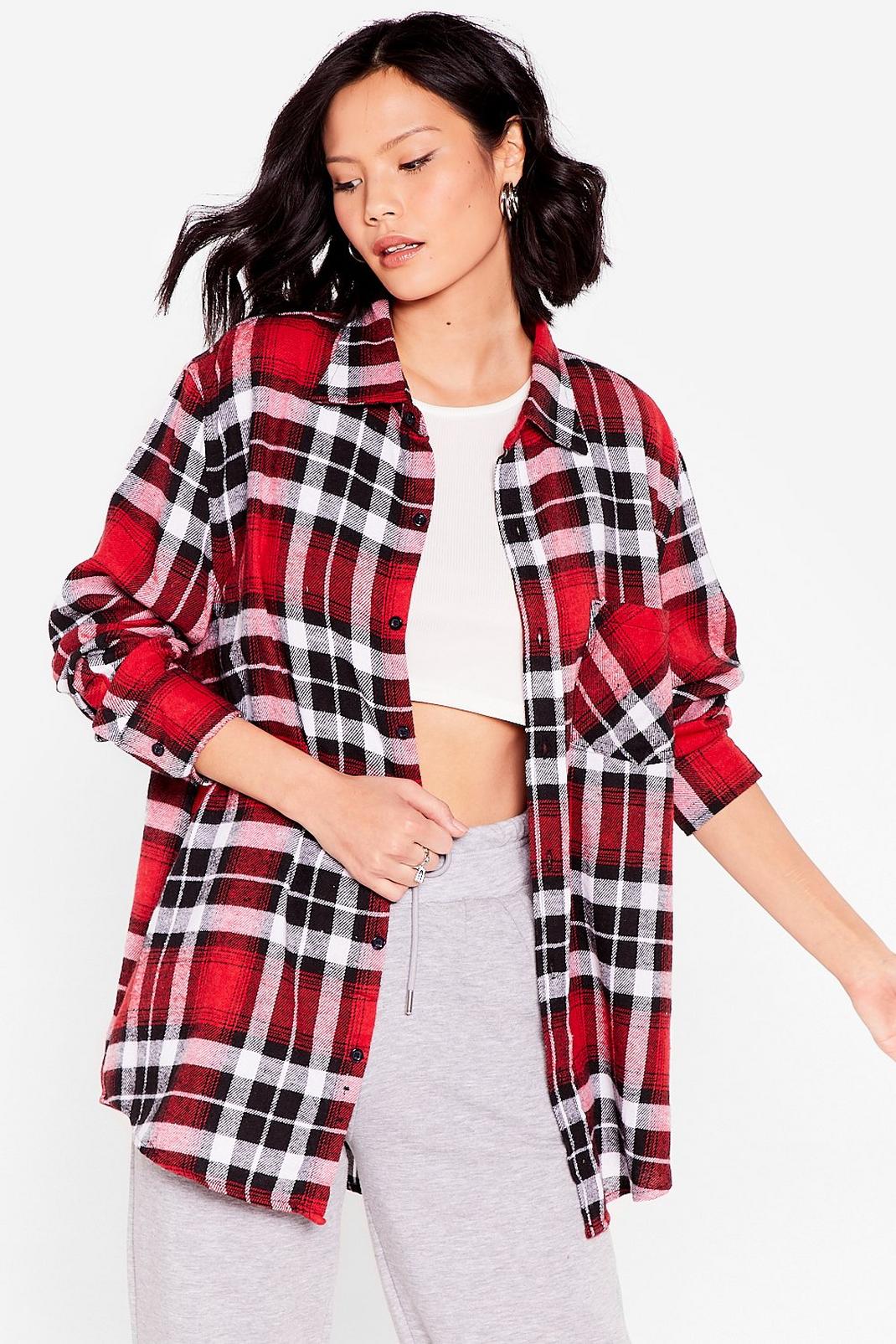 Red Slouchy Check Oversized Shirt image number 1