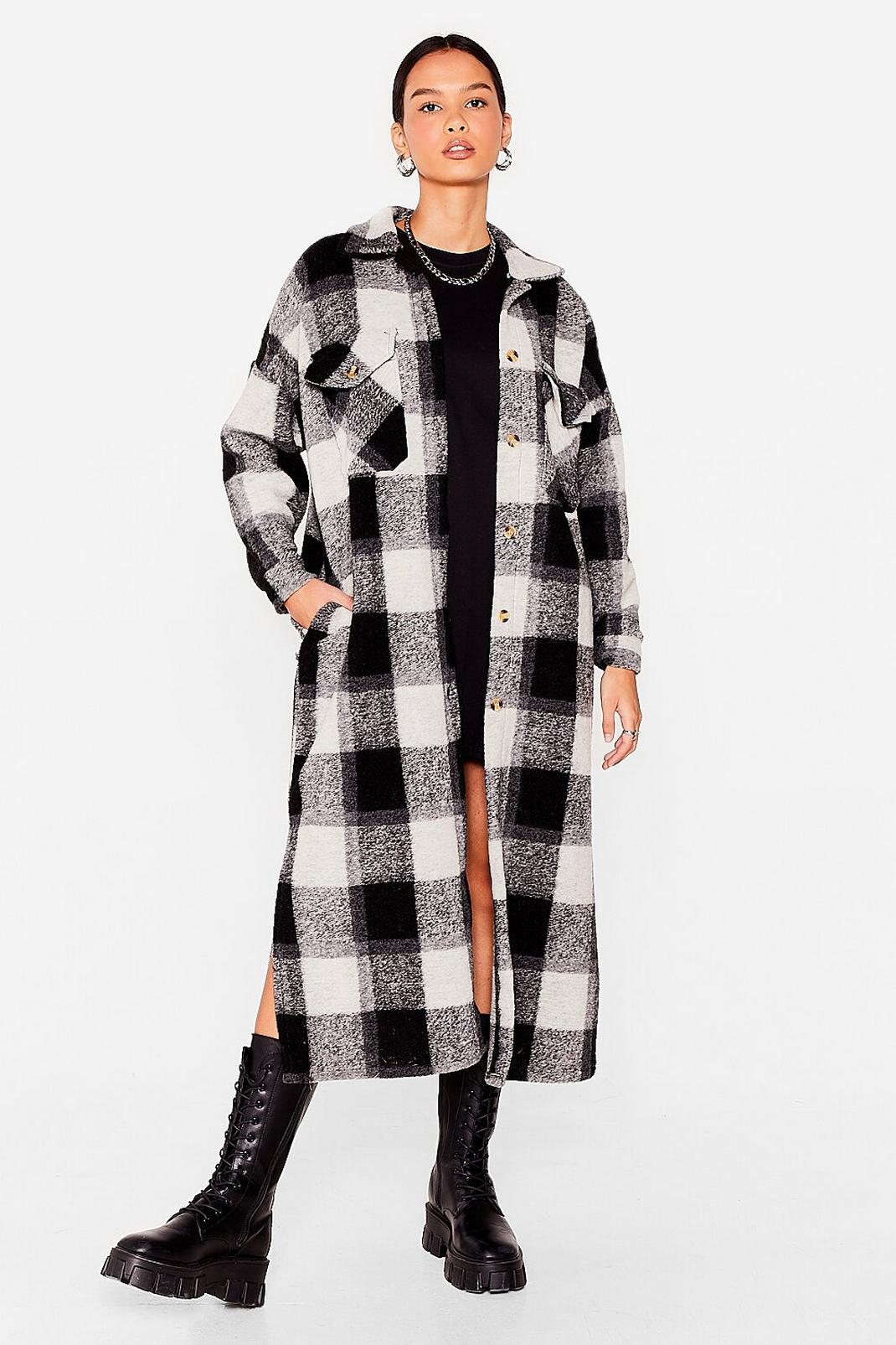 Black Check Straight to It Longline Shirt Jacket image number 1