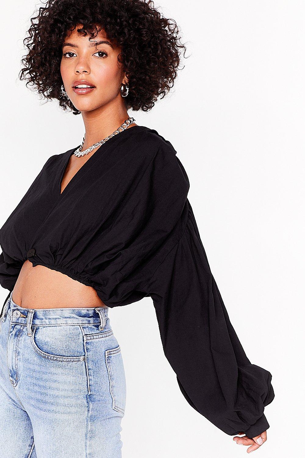 Balloon-sleeved Wrap Blouse