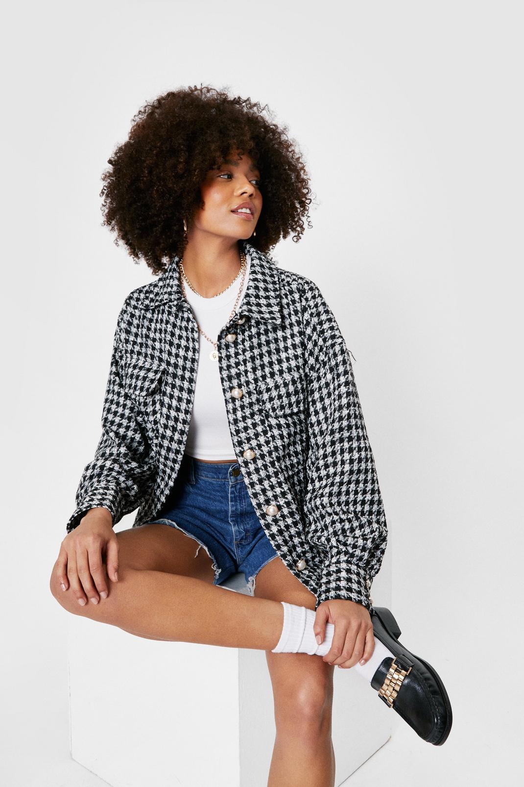 Black Houndstooth Pearl Button Shacket image number 1