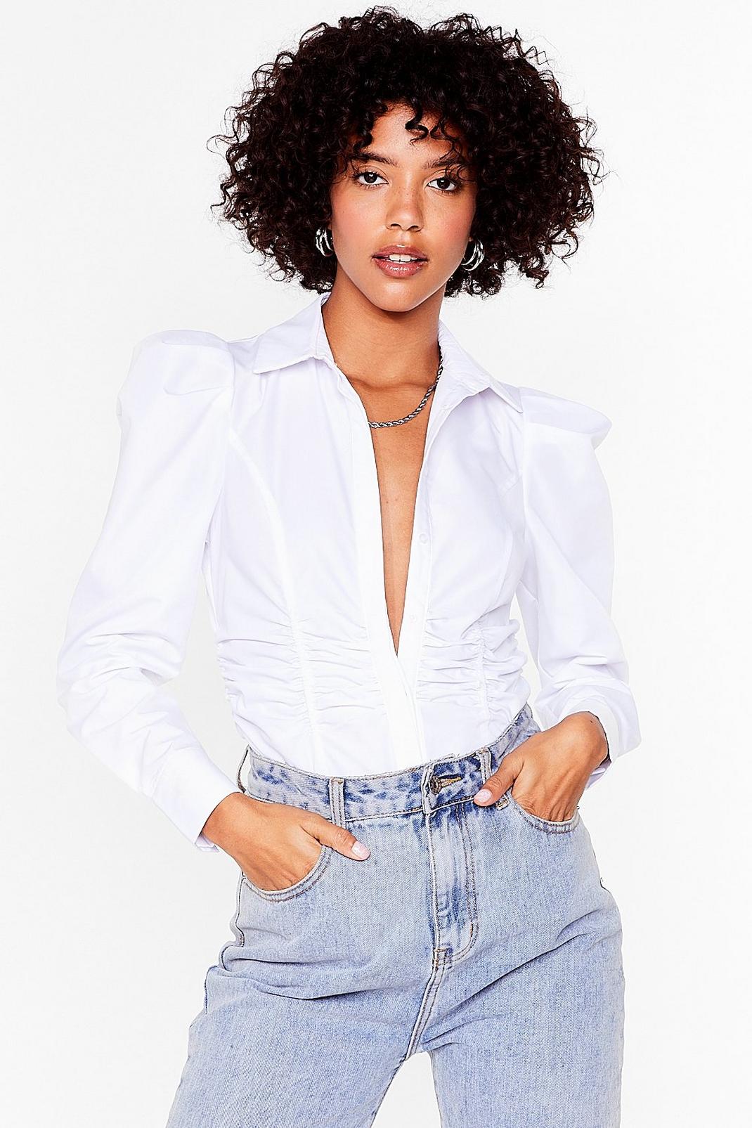 White Tailor It How It is Ruched Puff Shoulder Shirt image number 1