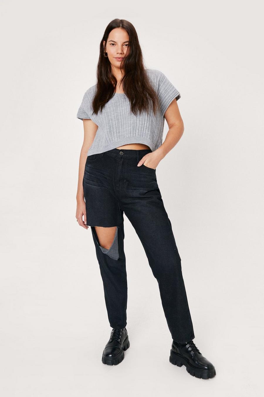Sort Rip Out Plus Size Distressed Straight-Leg Jeans