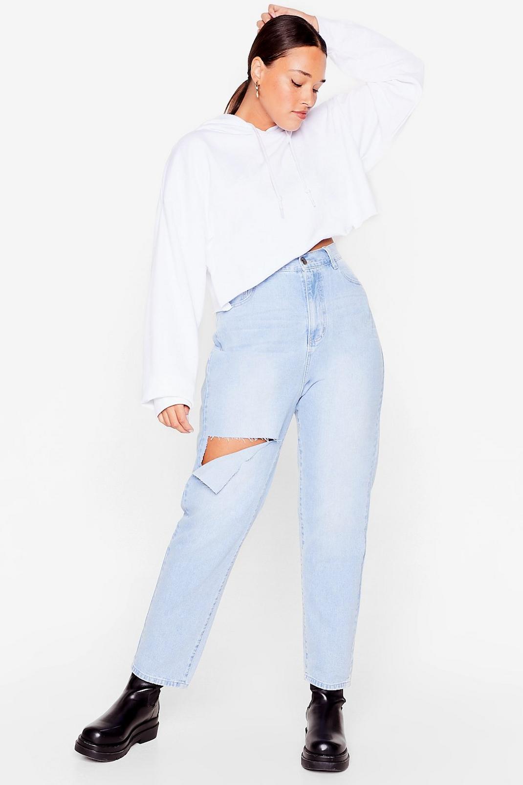 Blue Sort Rip Out Plus Size Distressed Straight-Leg Jeans image number 1