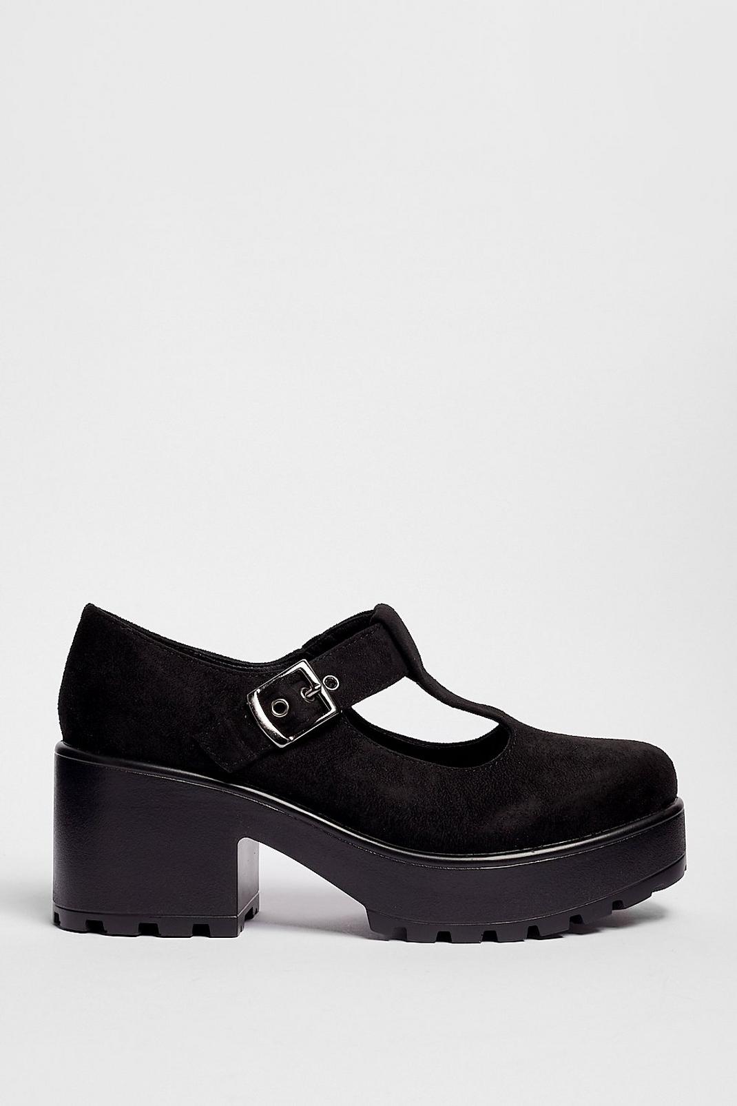 Black Faux Suede T-Bar Platform Shoes image number 1