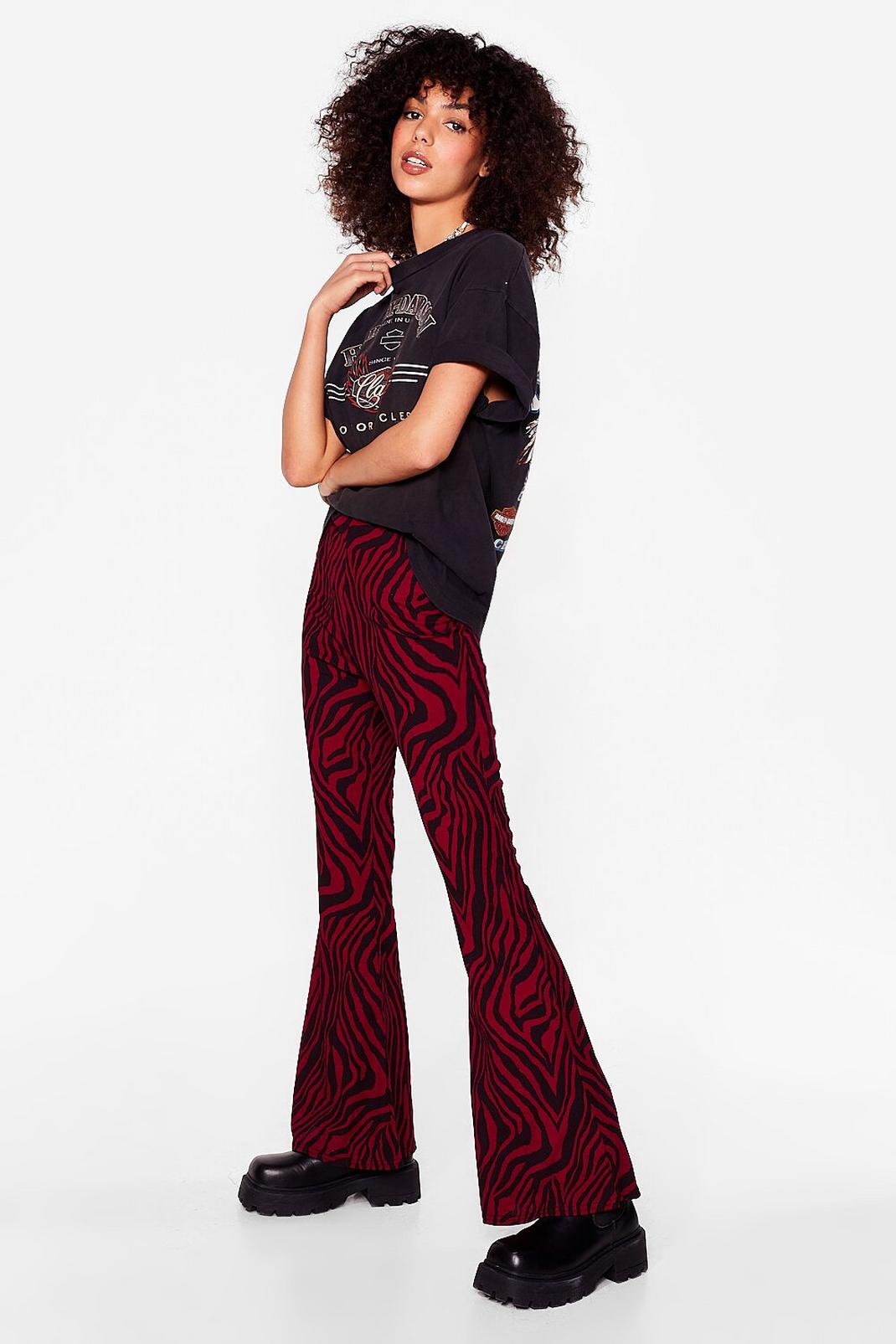 Red Wild Wild Love of Ours Zebra Flare Trousers image number 1