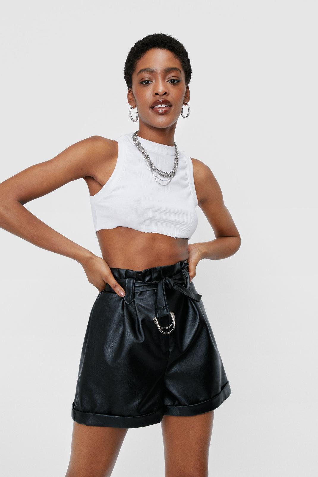 Give It Your Belt Shot Faux Leather Shorts