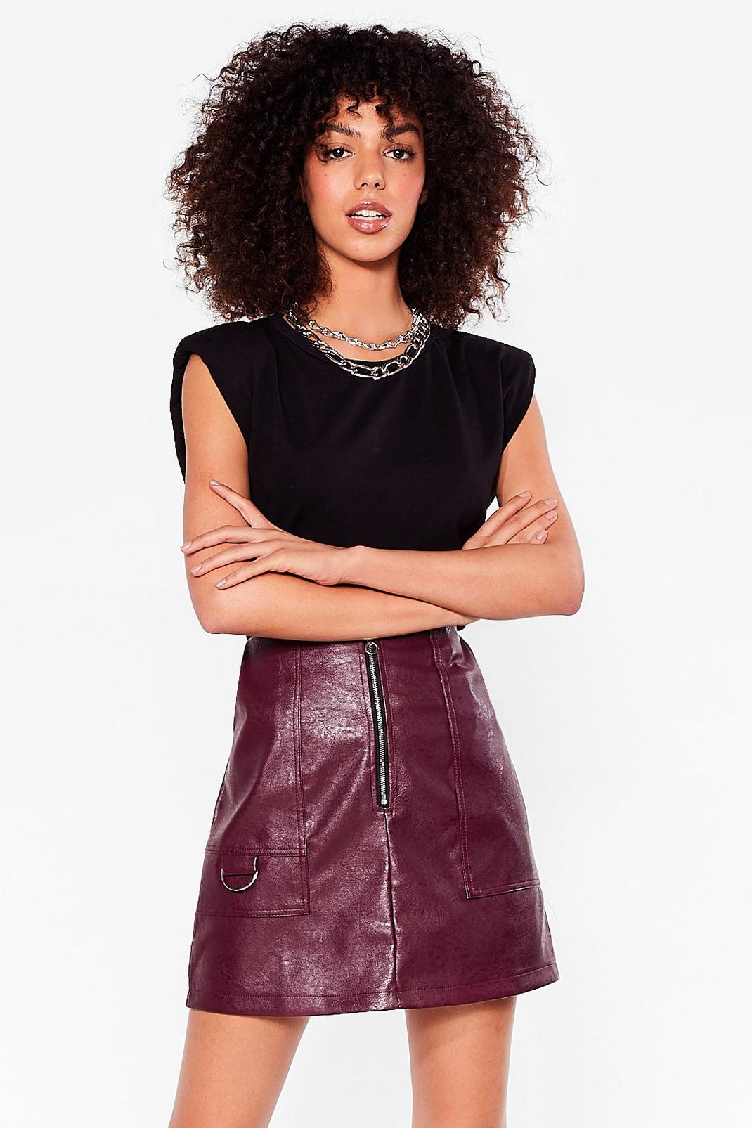 Dark red Faux Leather Zip Mini Skirt image number 1
