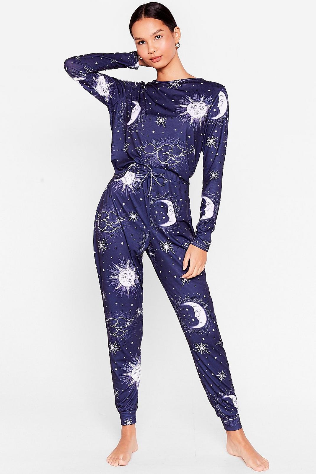 Pyjama top & pantalon à imprimé astral Voyage au bout de la nuit, Navy image number 1