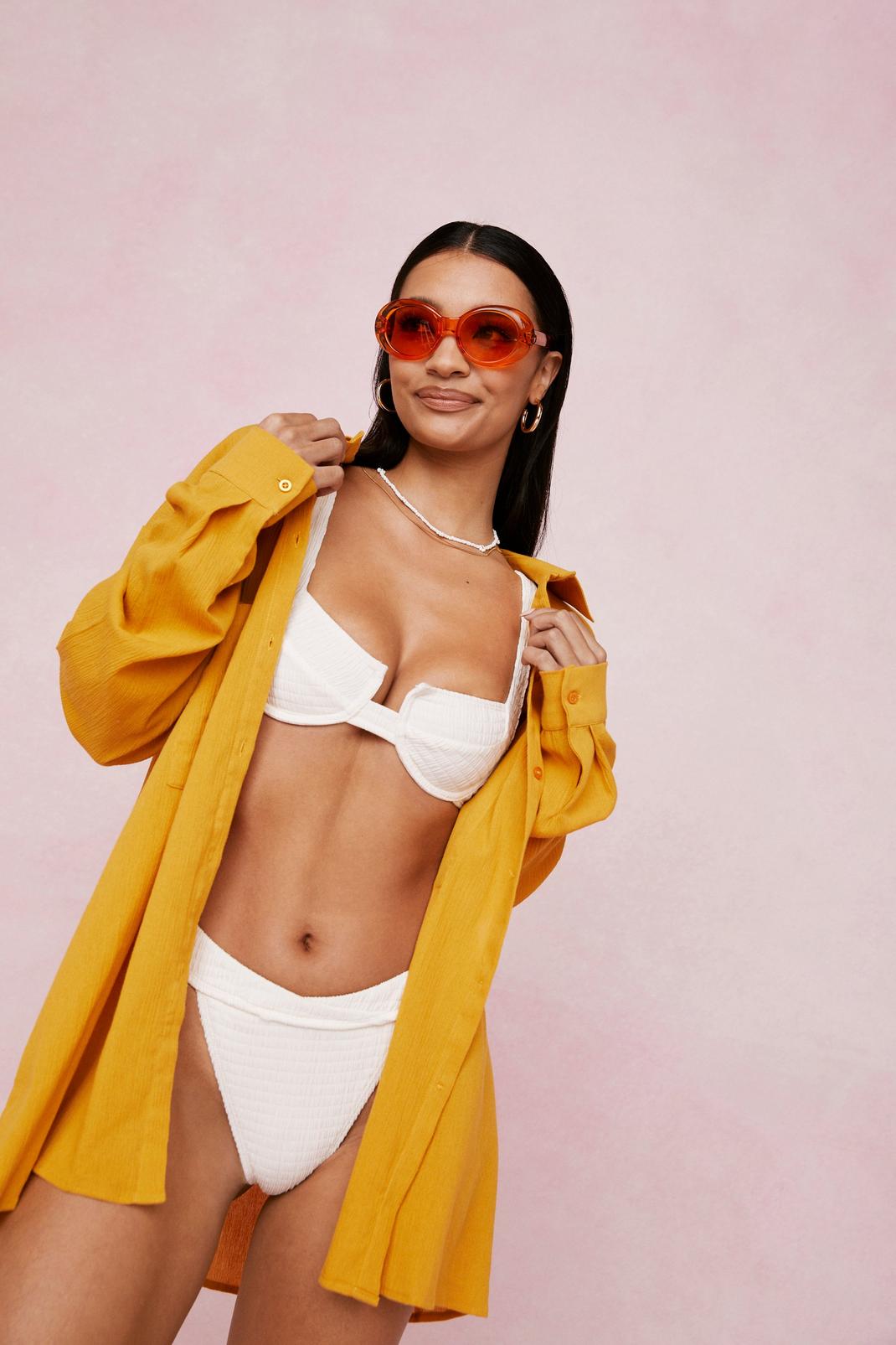 Mustard Crinkle Oversized Cover-Up Beach Shirt image number 1