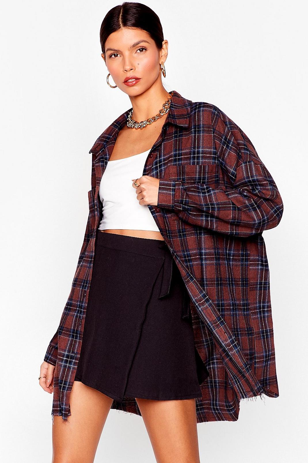 Brown Check a Good Impression Oversized Shirt image number 1