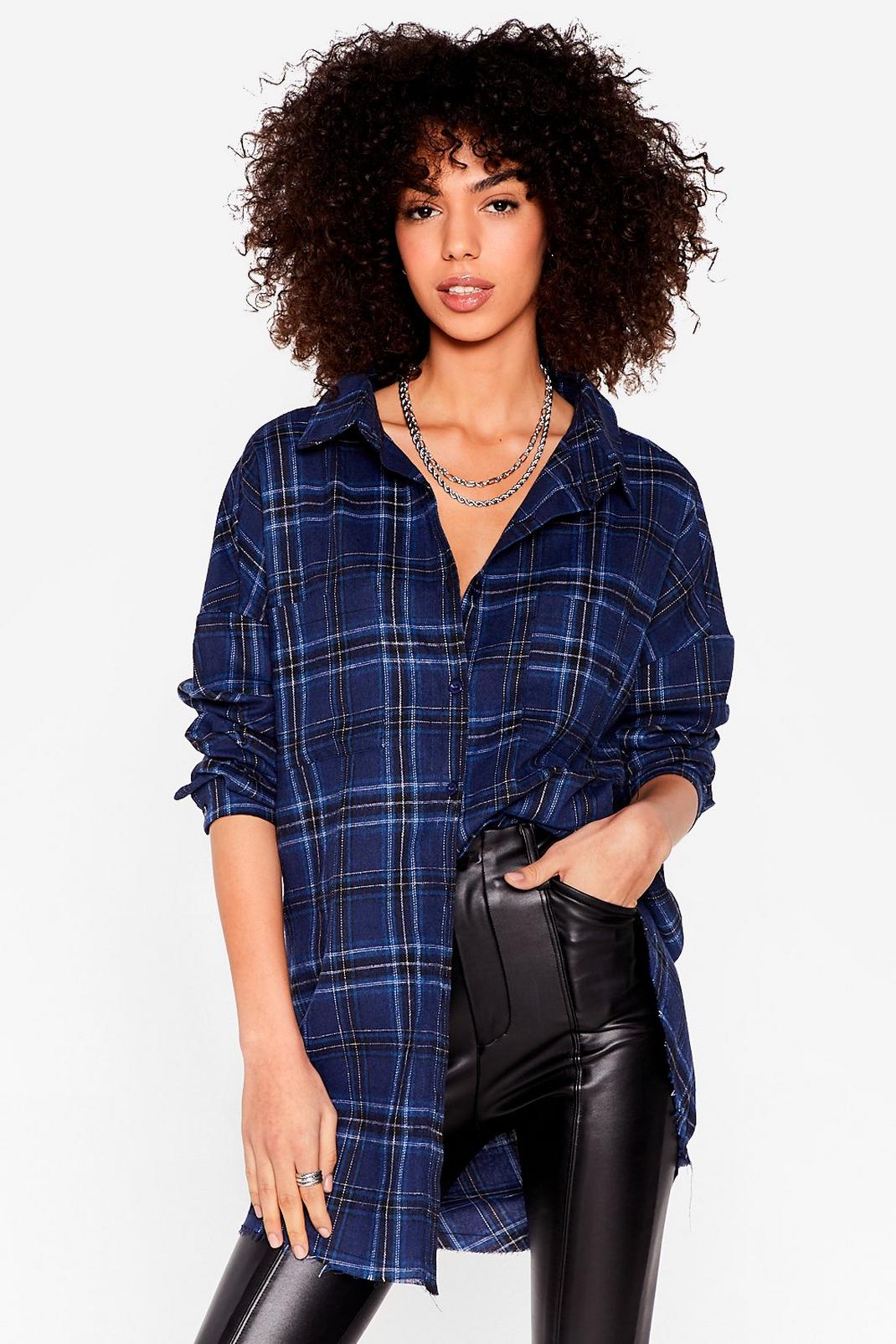 Navy Check a Good Impression Oversized Shirt image number 1