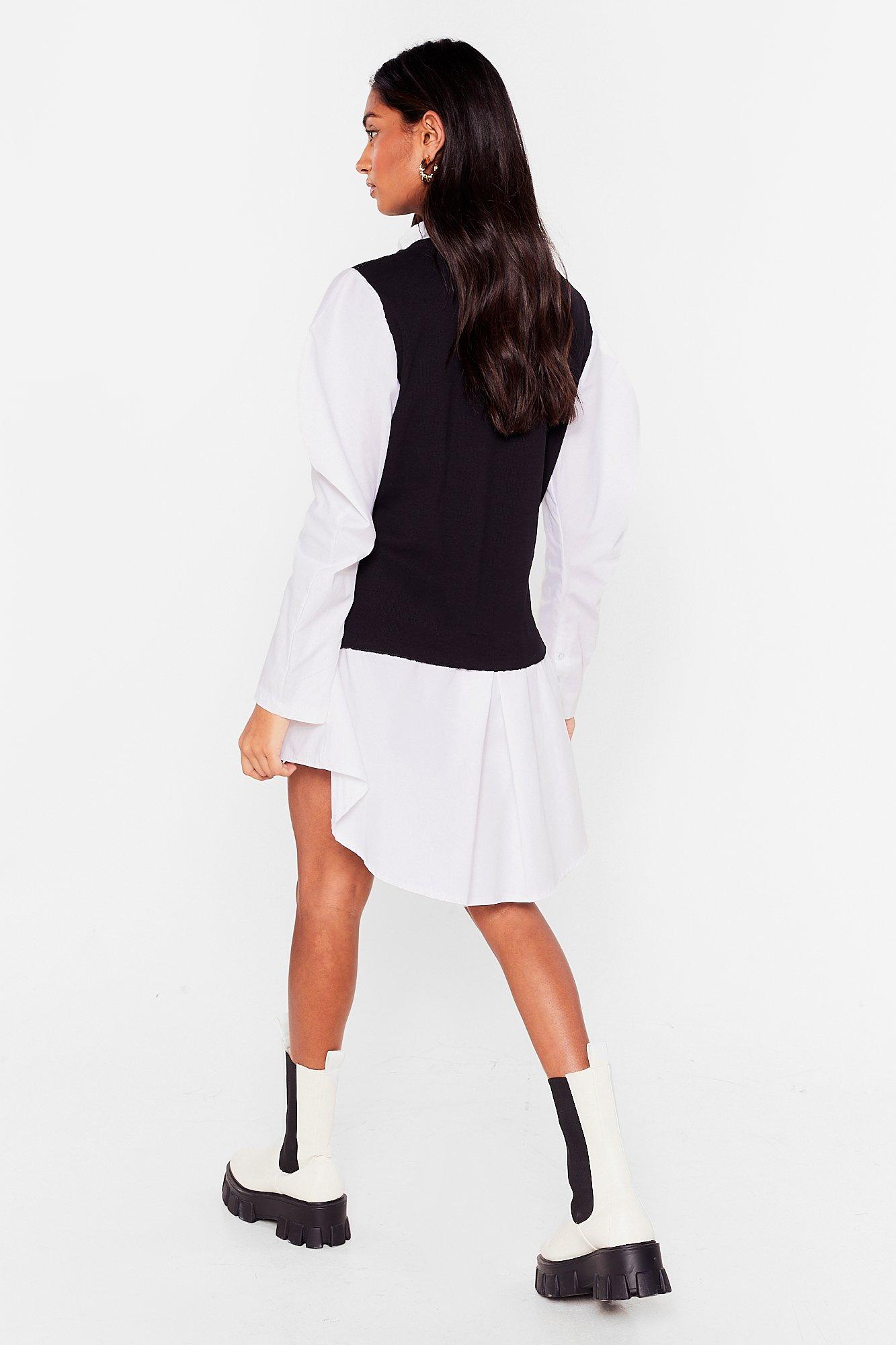 Shirt dress with online jumper over