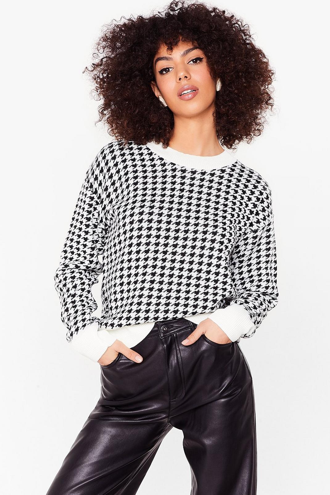 Houndstooth Crew Neck Knit Sweater image number 1