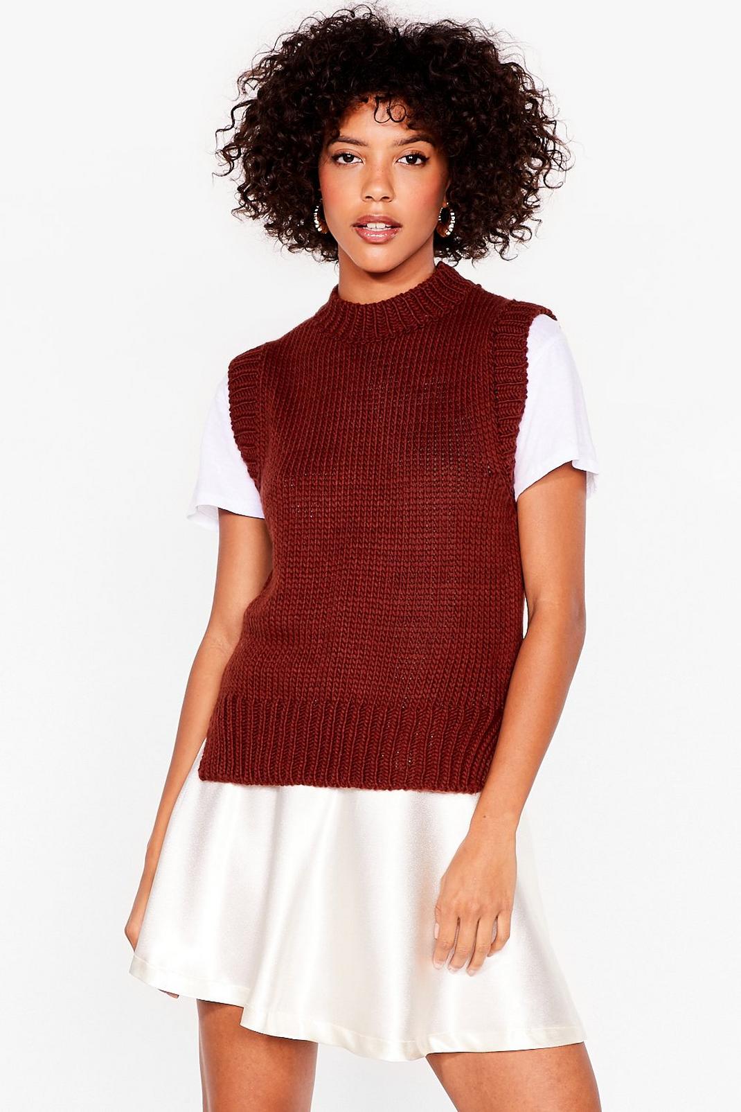 Rust Crew Neck Knitted Sleeveless Tank image number 1