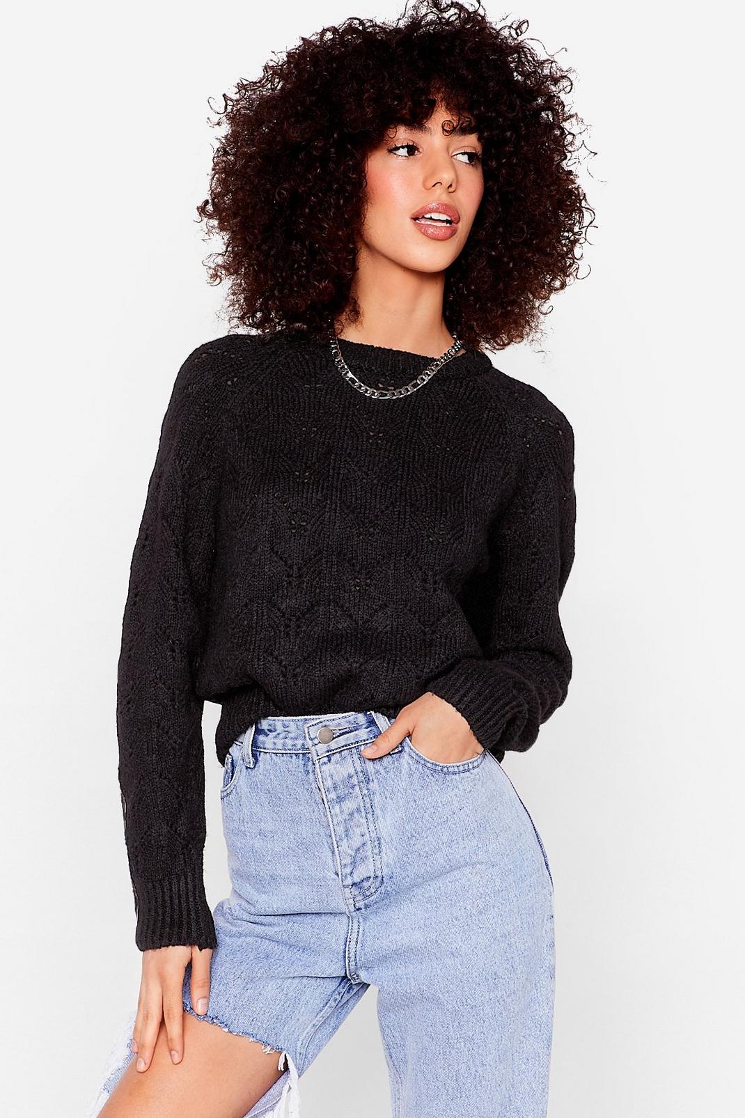 Black Soft Pointelle Knit Sweater image number 1