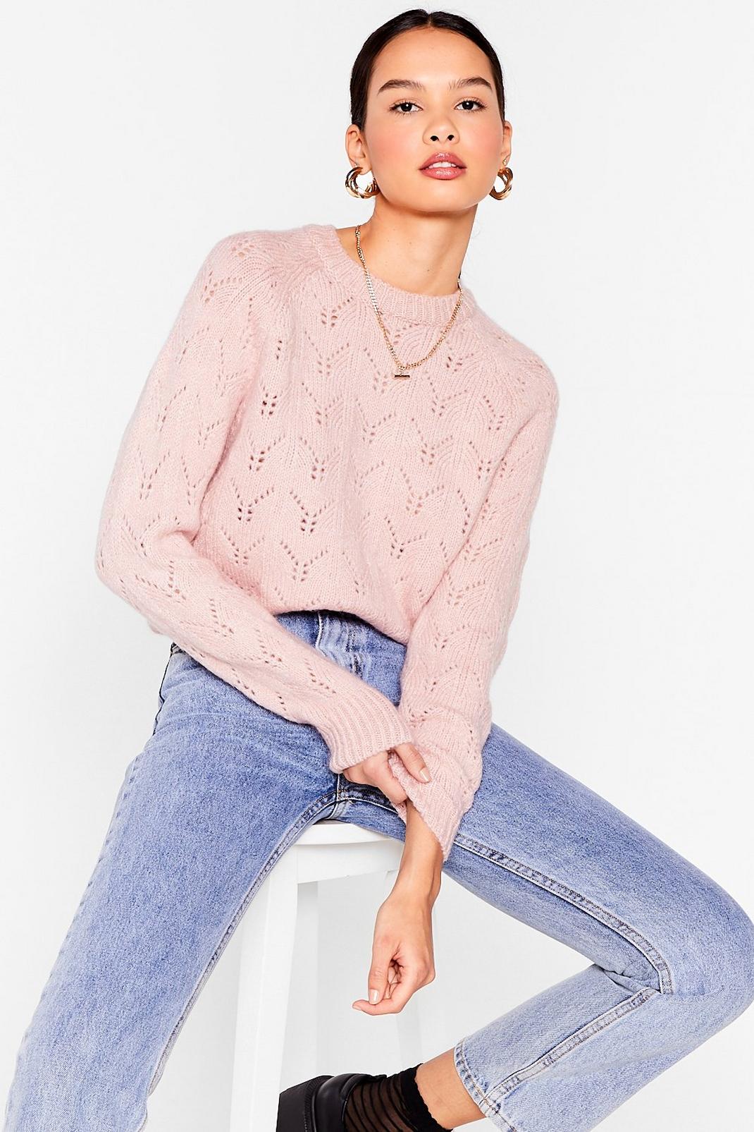 Pink Make Your Pointelle Relaxed Knit Jumper image number 1