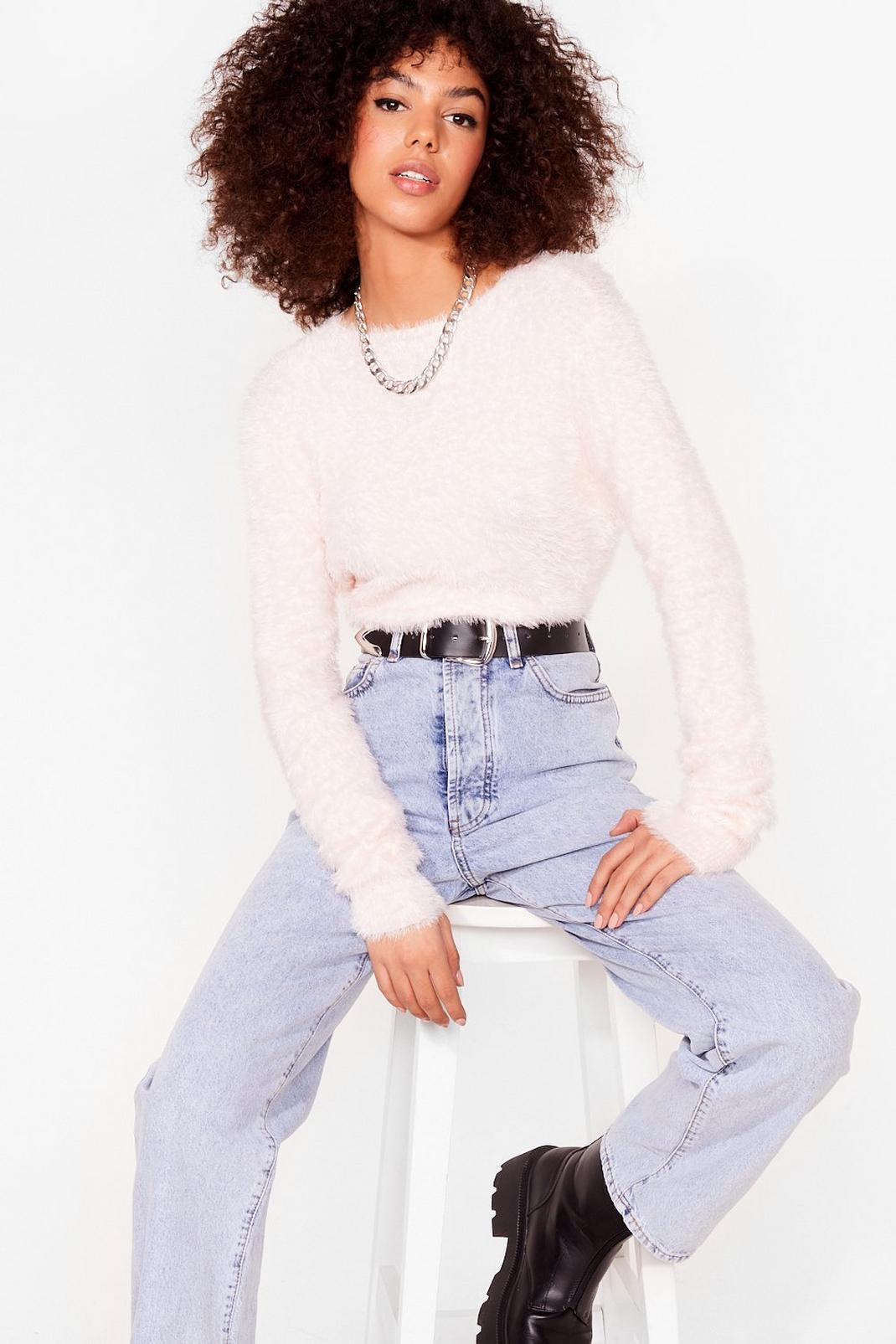 Pink Fluffy Boat Neck Long Sleeve Sweater image number 1