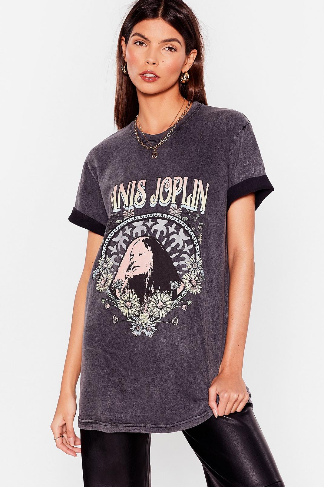 Black Janis Joplin Oversized Graphic Band Tee image number 1