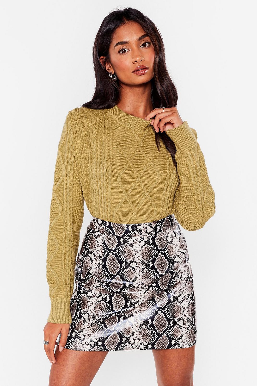 Green Cable Knit Shoulder Pad Sweater image number 1