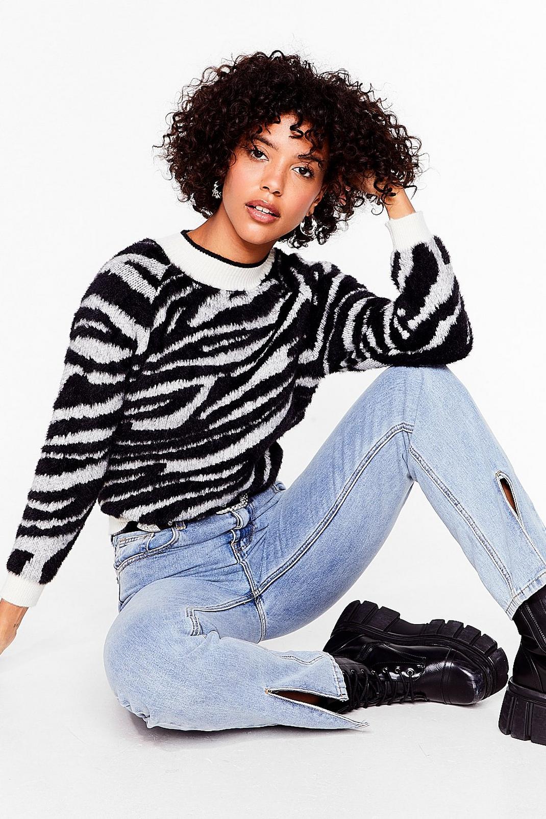 Tiger Fitted Fluffy Knit Sweater image number 1
