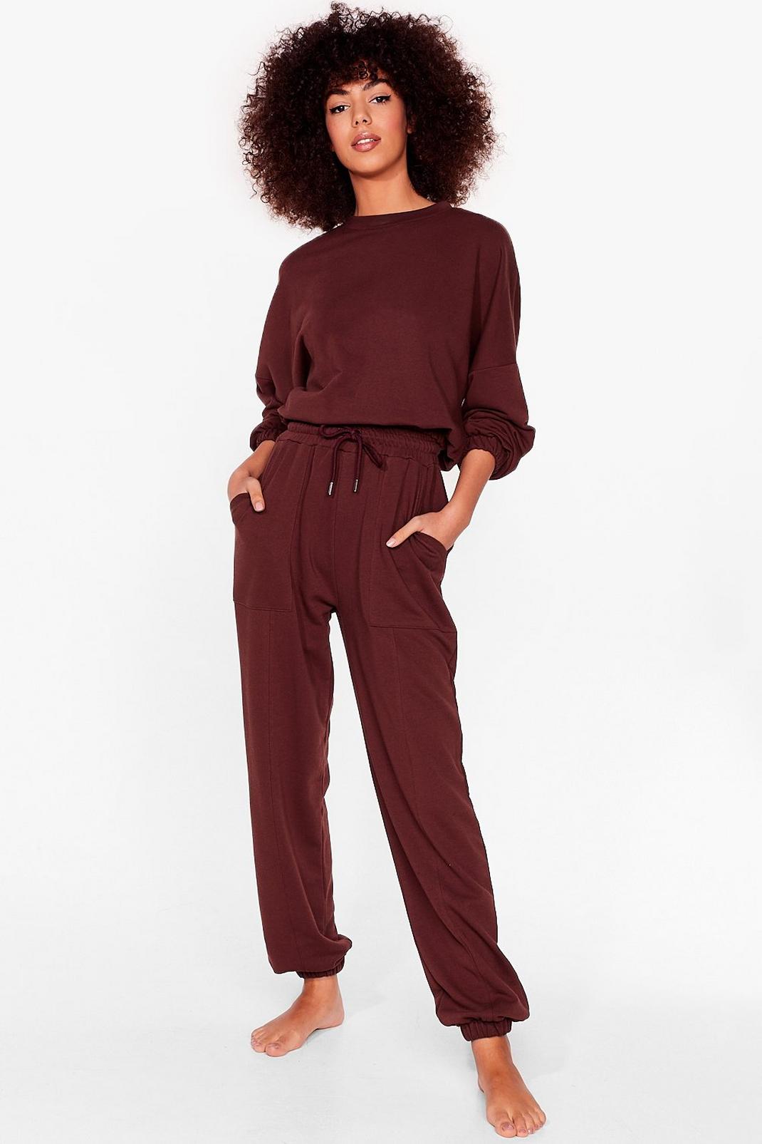 Chocolate Slouchy Joggers Loungewear Set image number 1