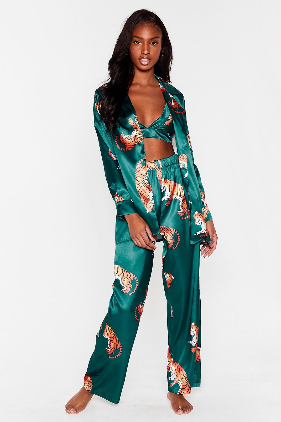 Emerald Drive Me Wild Tiger 3-Pc Trousers Pyjama Set image number 1