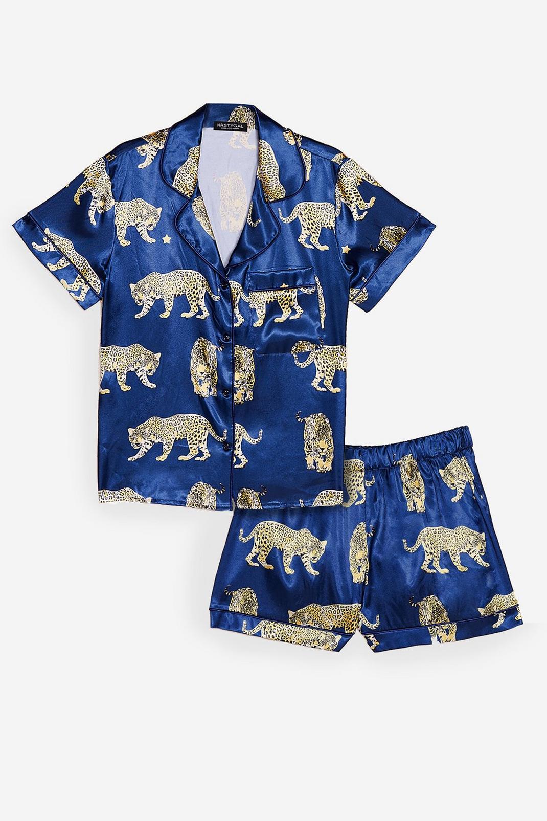 Navy Cheetahs Always Prosper Satin Shorts Pajama Set image number 1