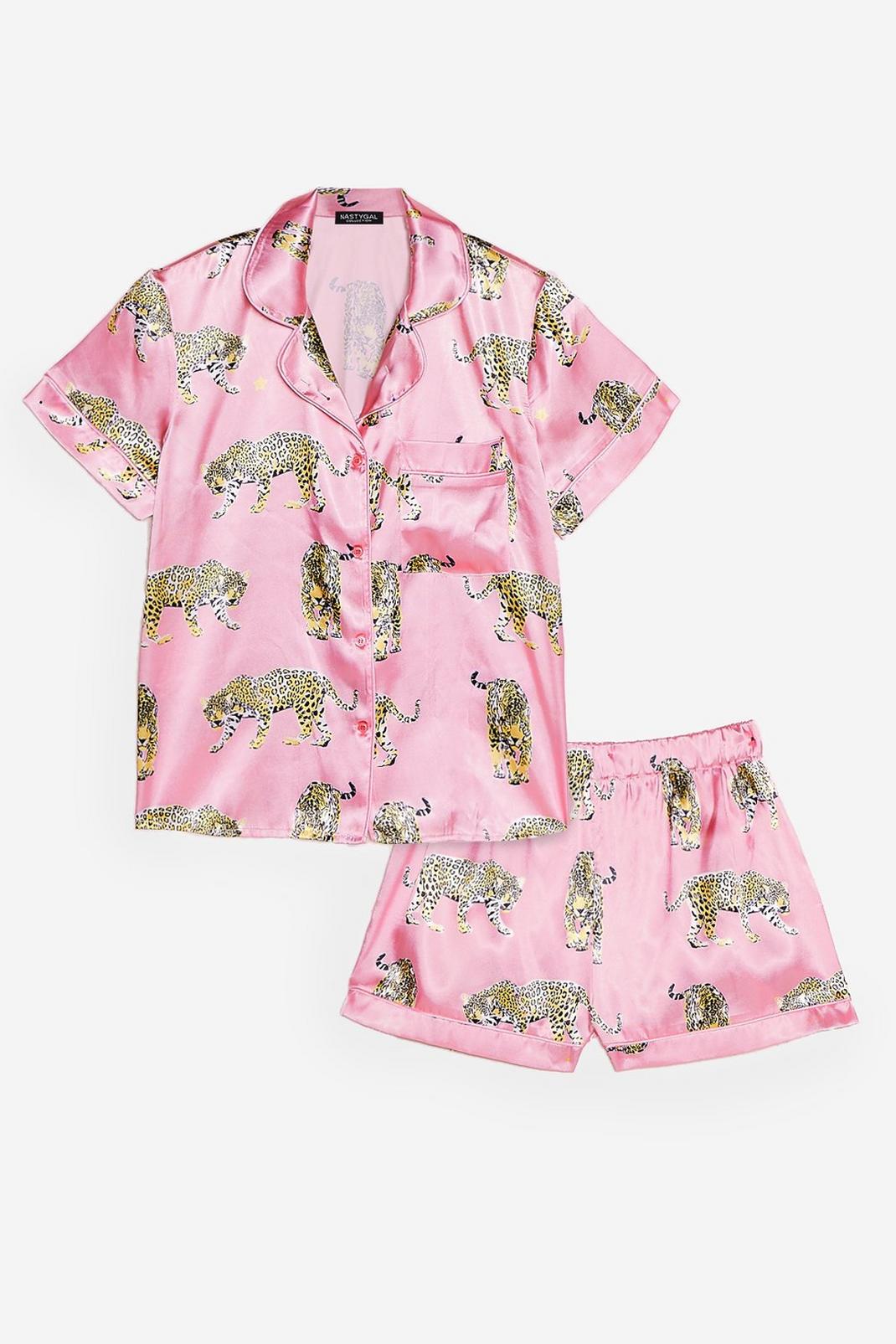 Pyjama satiné léopard chemise & short , Pink image number 1