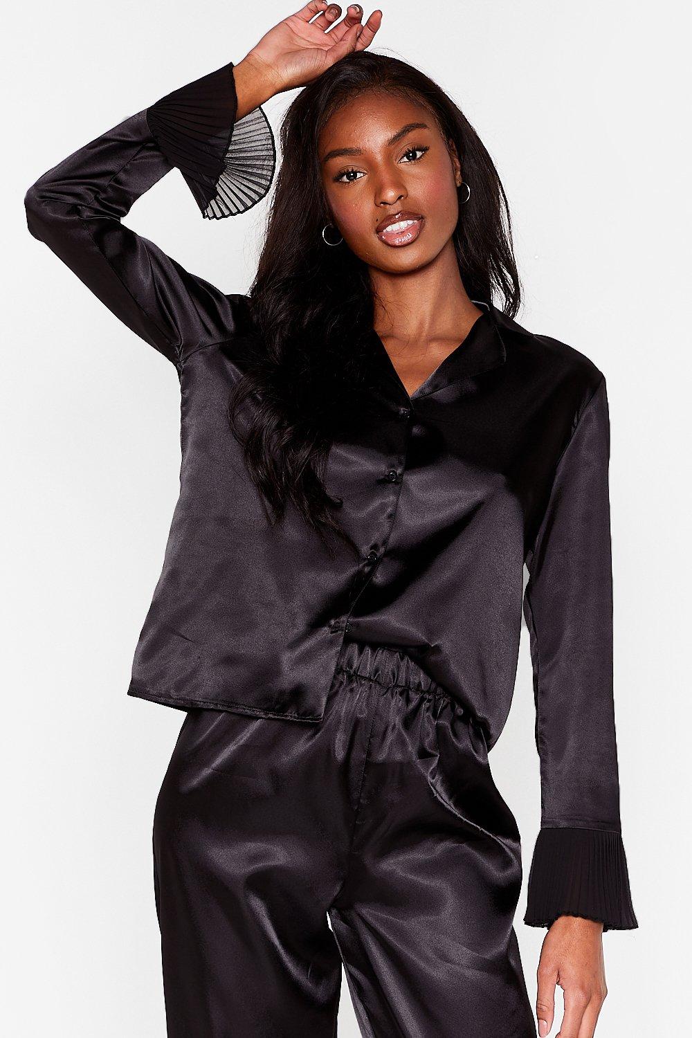 Satin Ruffle Pyjama Shirt and Trousers Set