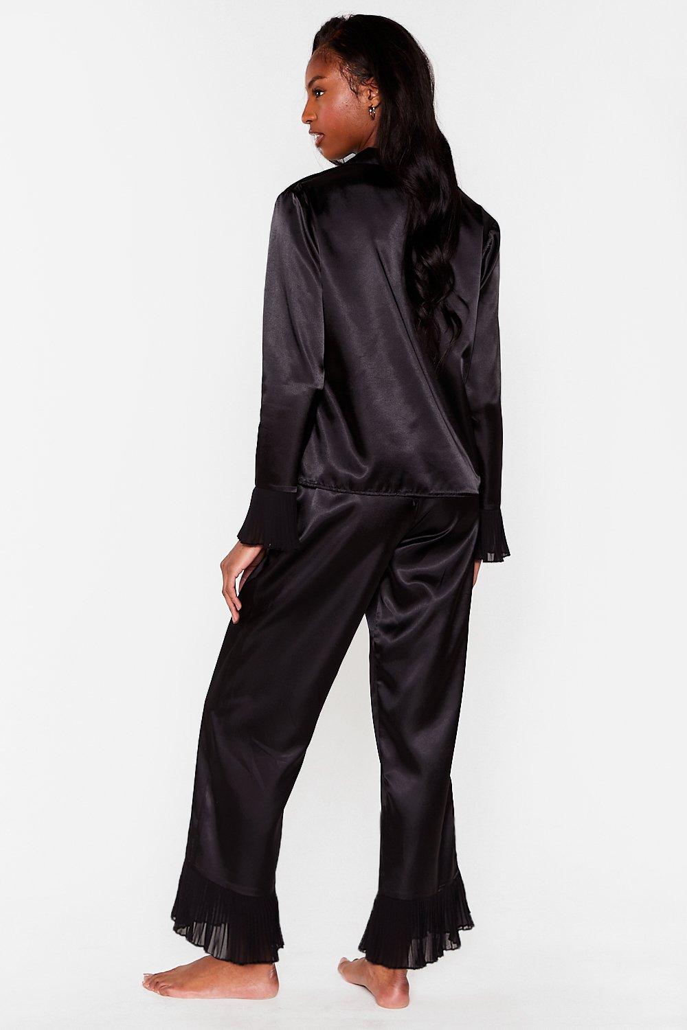 Satin Ruffle Pyjama Shirt and Trousers Set