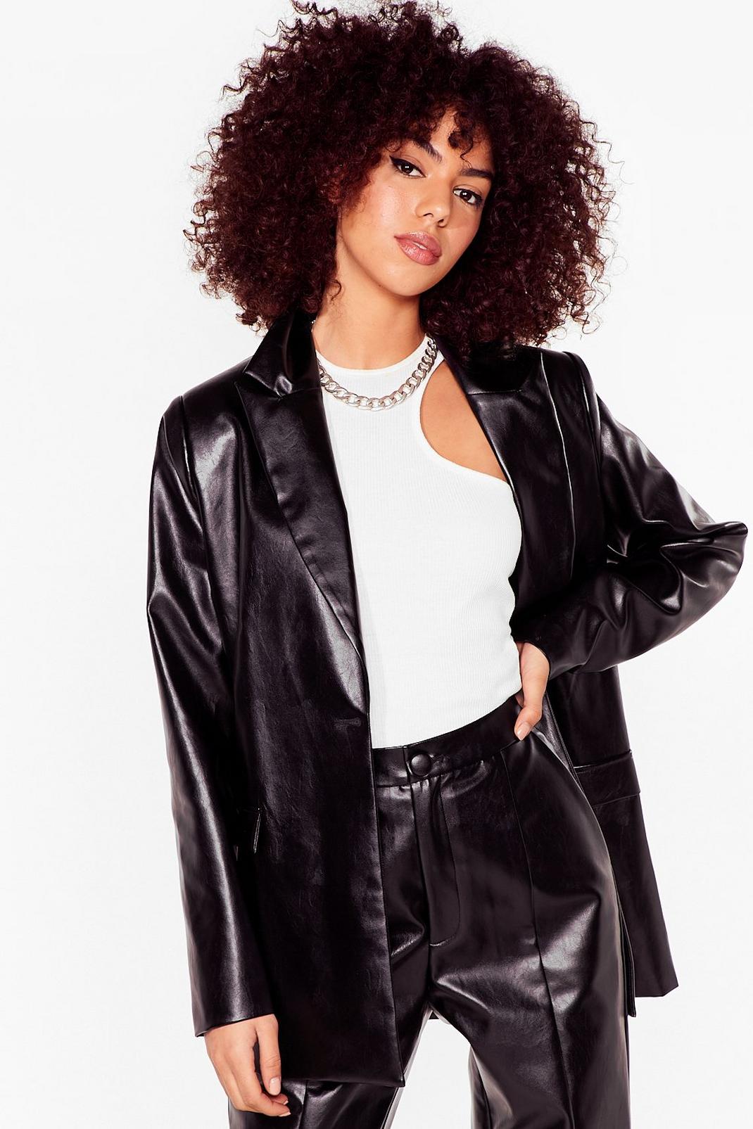 Black We're Faux Leather Young Relaxed Blazer image number 1