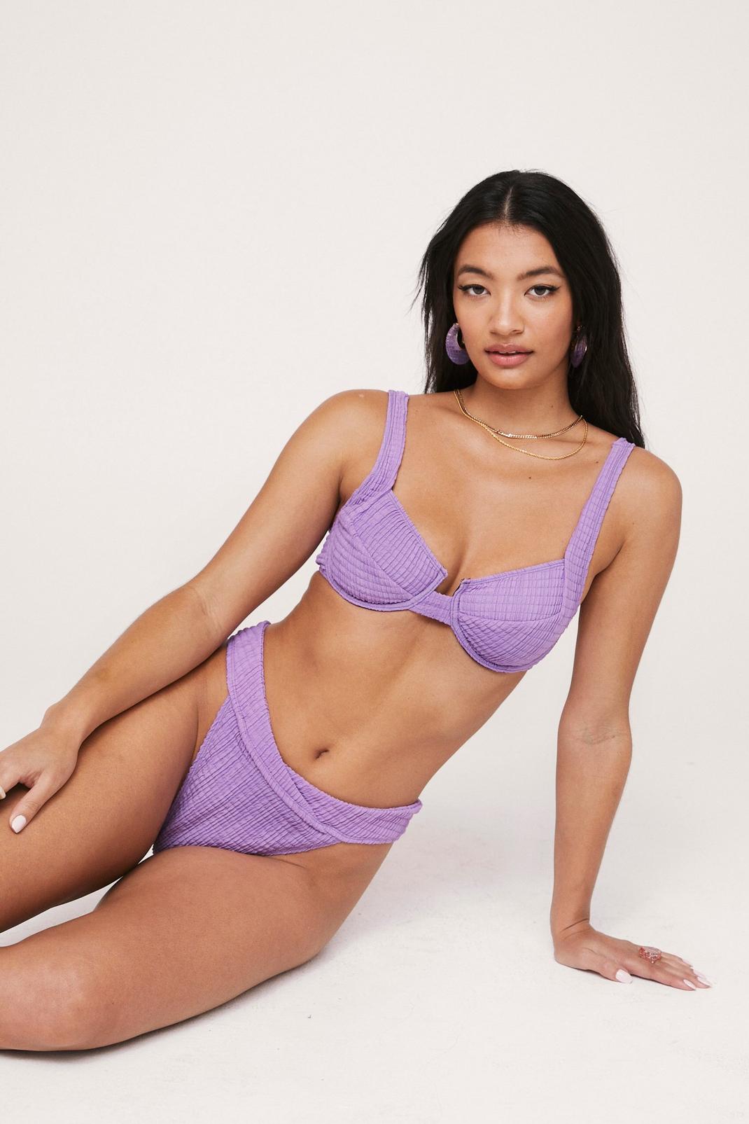 Bas de bikini échancré à détails froncés, Purple image number 1