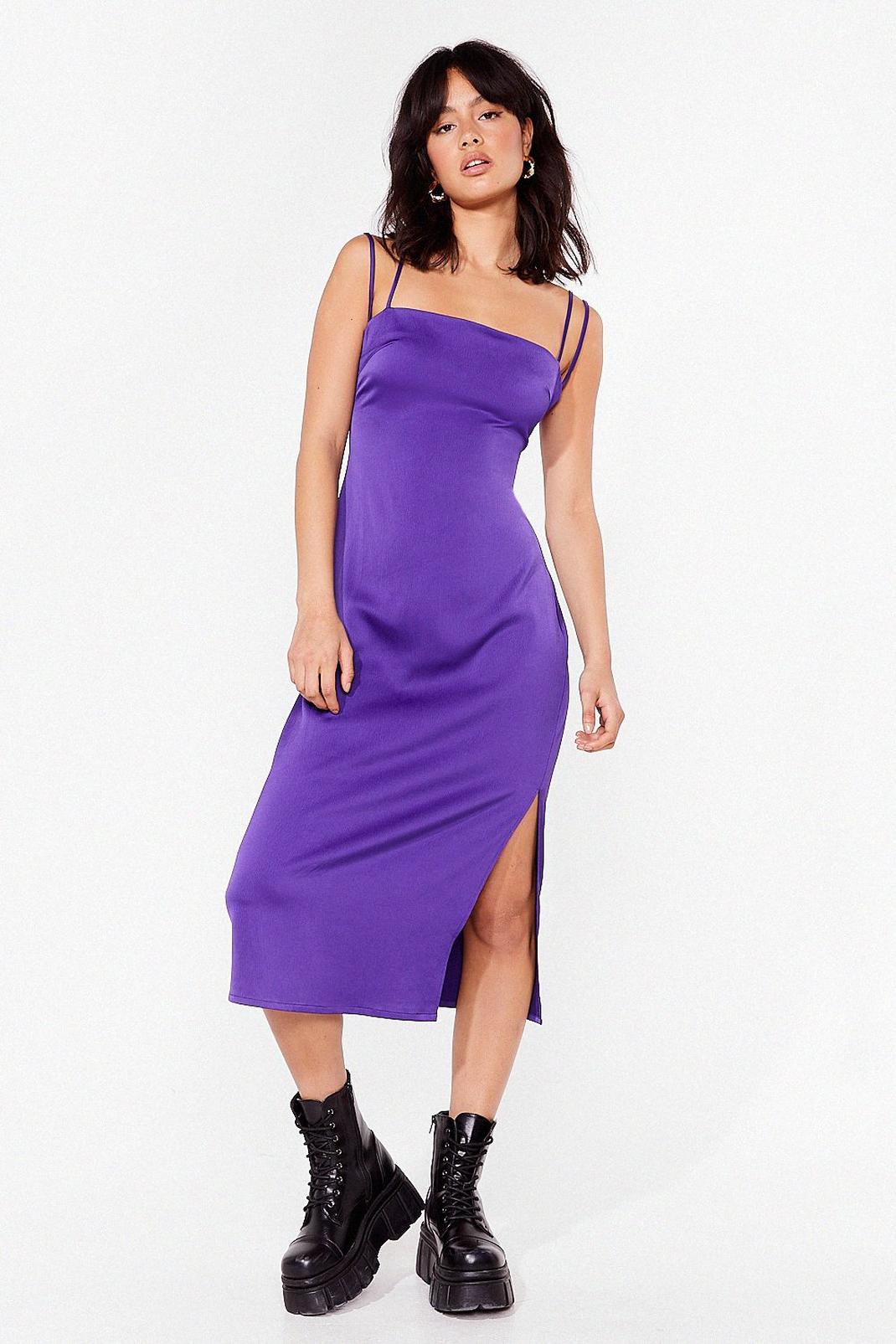 Purple Slit's Our Moment Satin Midi Dress image number 1