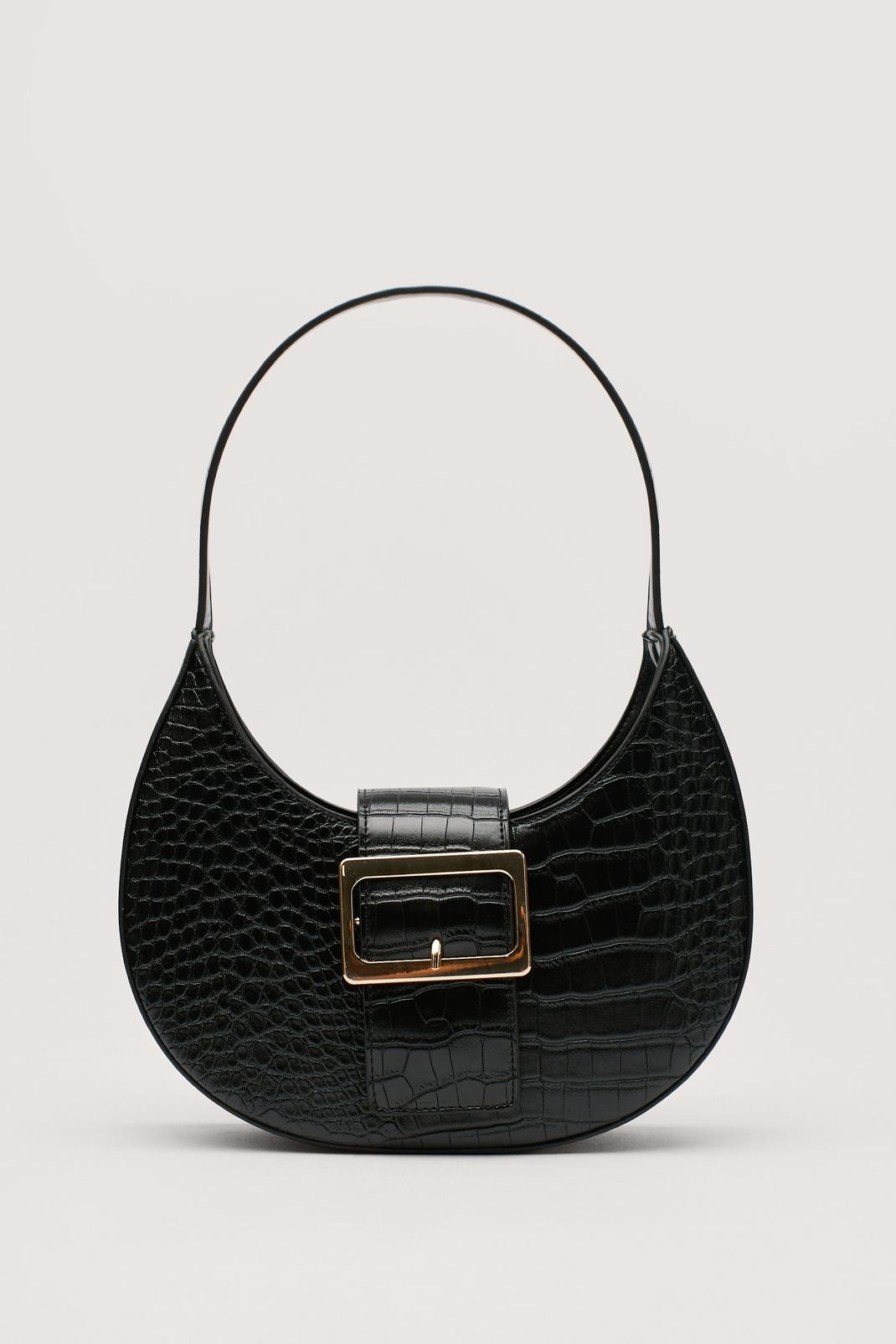 Petit sac porté épaule effet croco avec détail boucle, Black image number 1