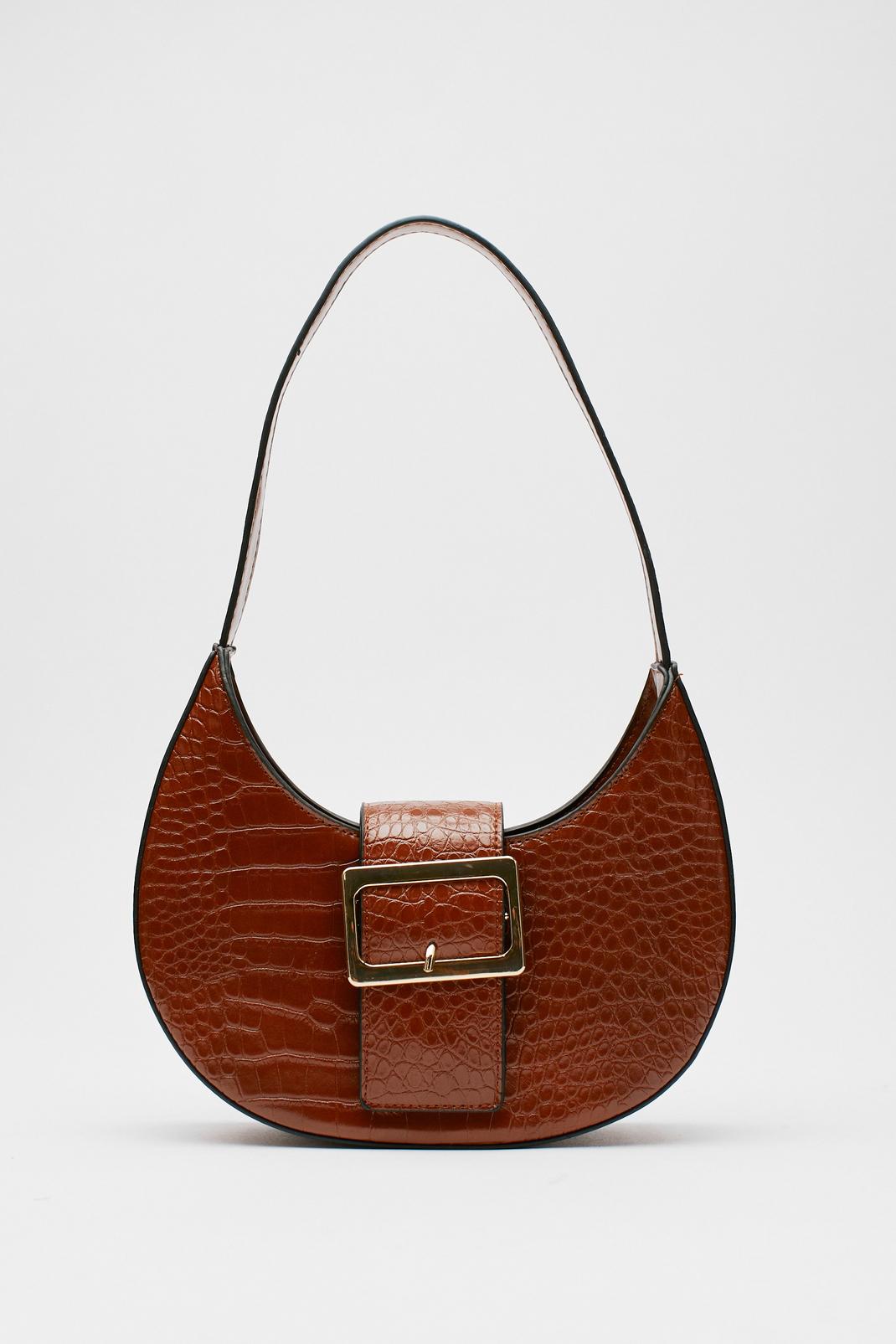 Petit sac porté épaule effet croco avec détail boucle, Brown image number 1