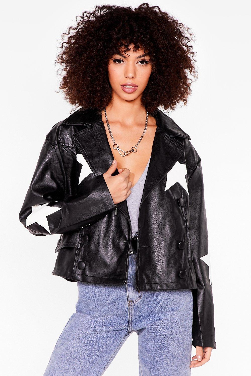 star print leather jacket