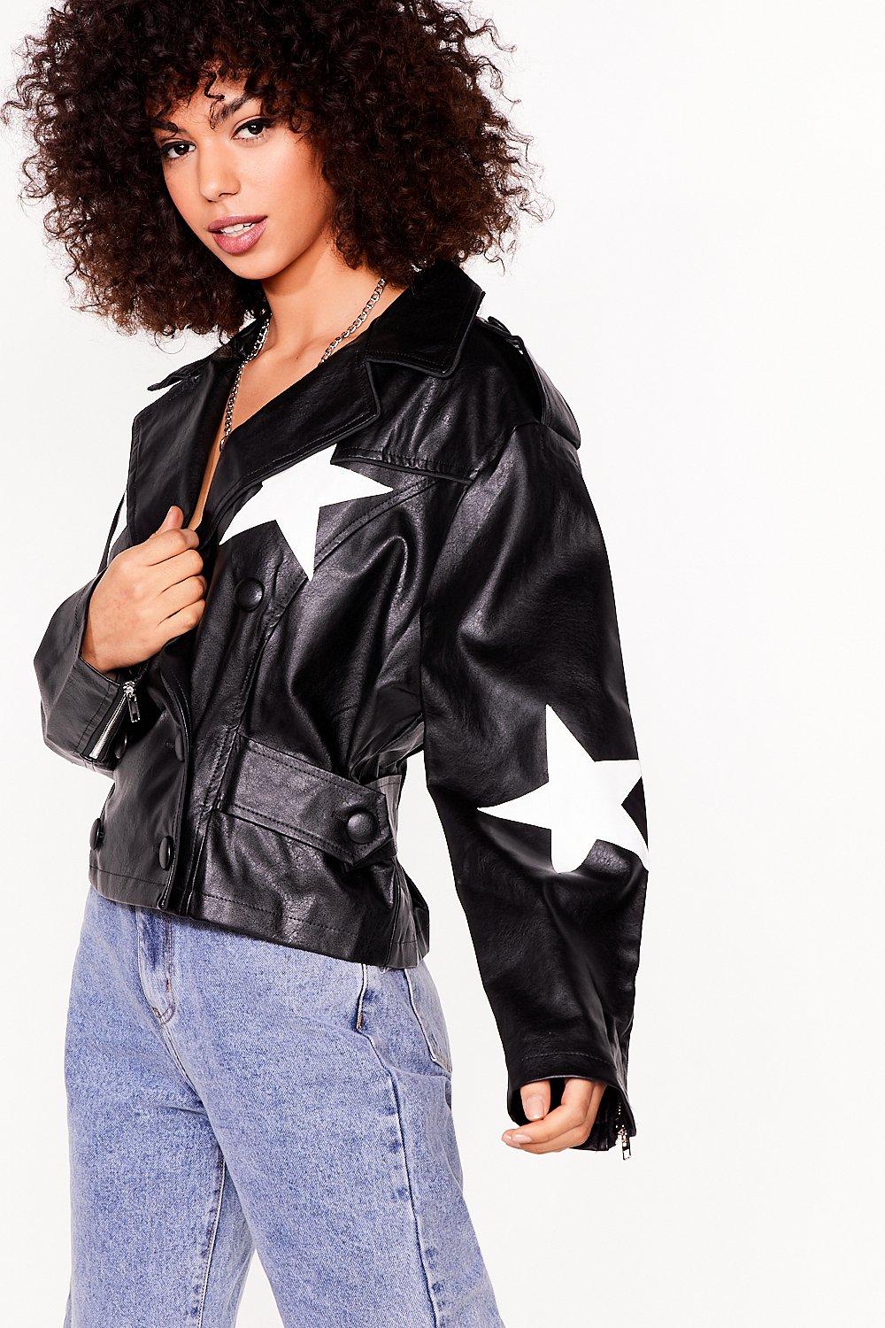 star print leather jacket