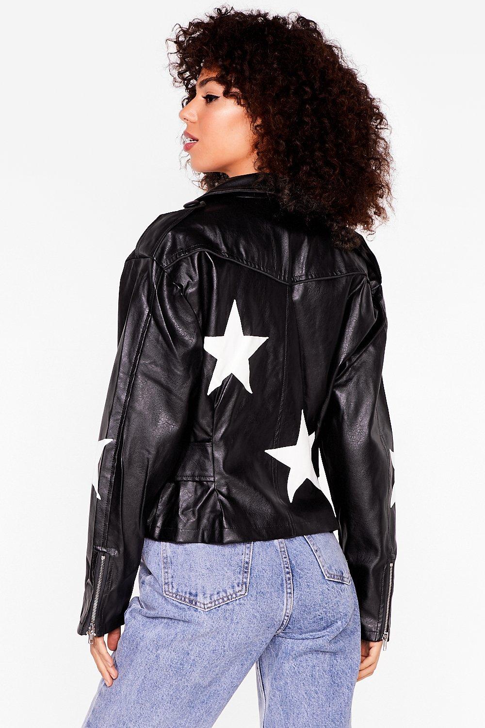 star print leather jacket