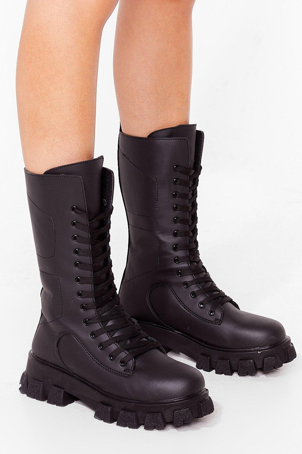 Calf high 2025 lace up boots