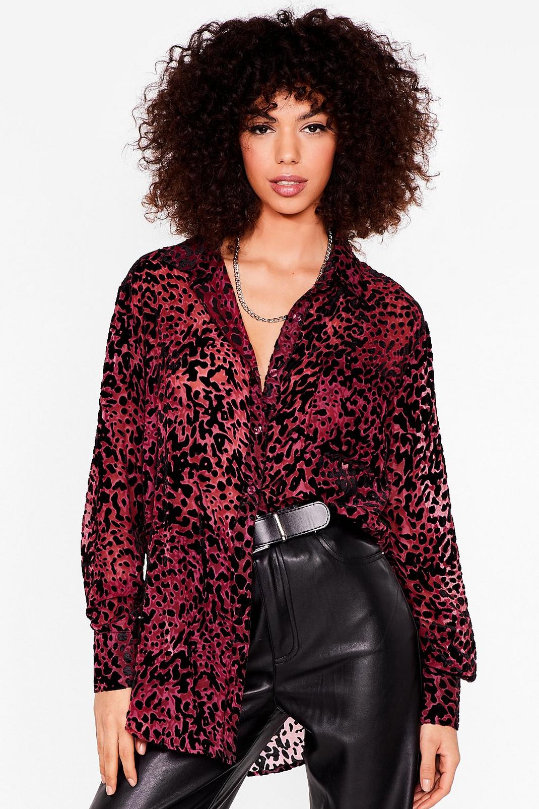 Berry Cheetah Textured Oversized Shirt image number 1