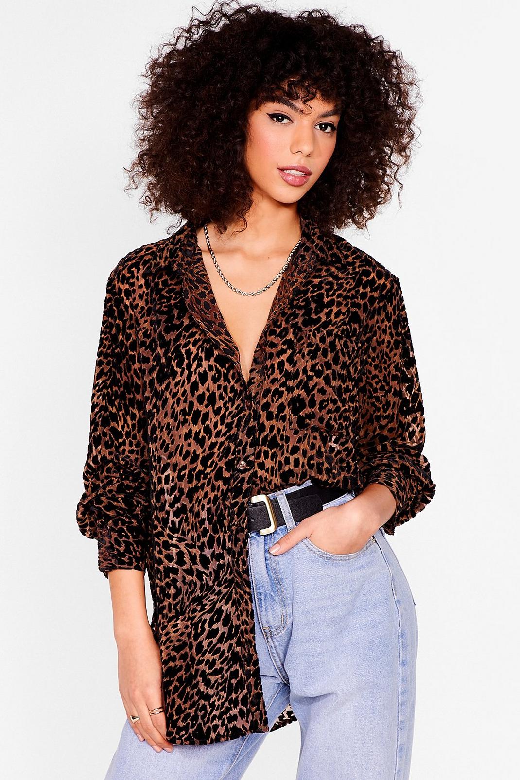 Brown Cheetah Textured Oversized Shirt image number 1