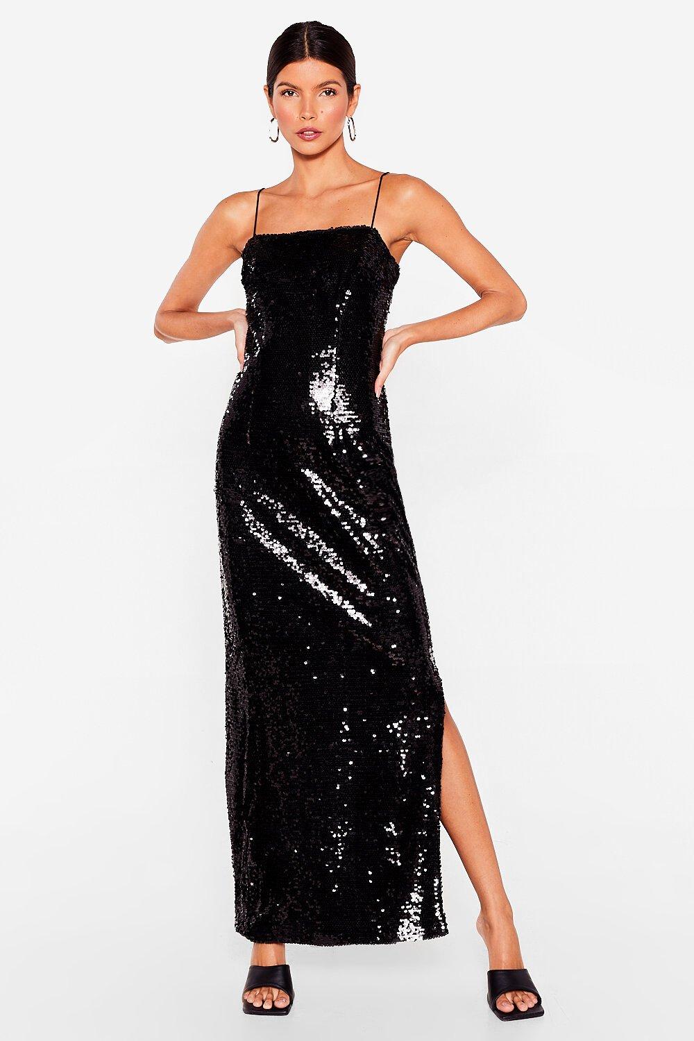 Sequin Spaghetti Strap Slit Maxi Dress | Nasty Gal