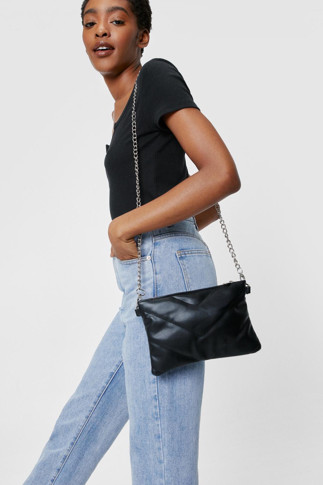Black Faux Leather Quilted Crossbody Bag image number 1