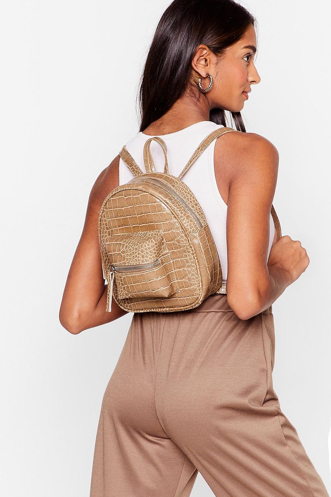 Croc Embossed Zip Faux Leather Backpack image number 1
