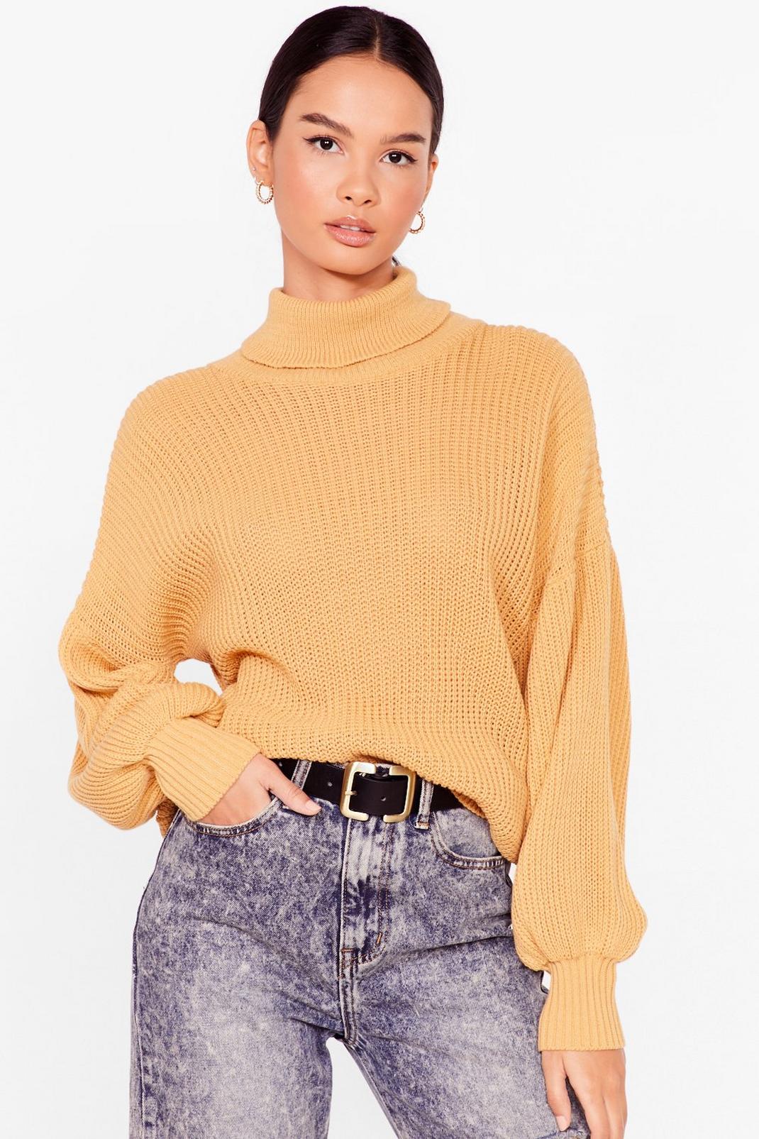 Camel Let's Roll Knitted Balloon Sleeve Jumper image number 1