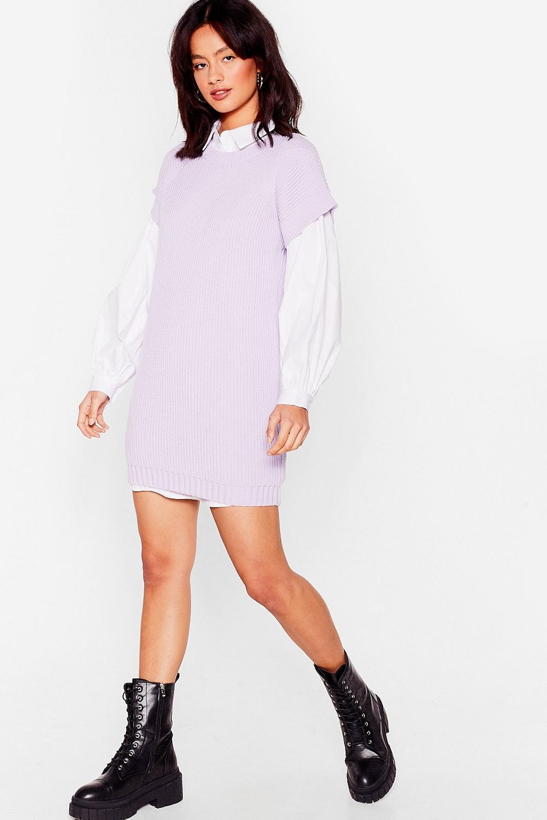 Lilac Knitted Longline Short Sleeve Vest Top image number 1